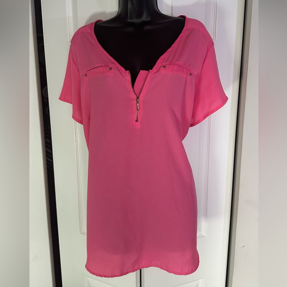 MPH Collection - *Plus Size* Neon pink sheer zipper blouse - Size 2X